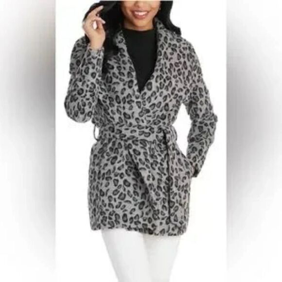 Mud Pie Leopard Fur Print Thigh Length Coat - Size M - Picture 1 of 13